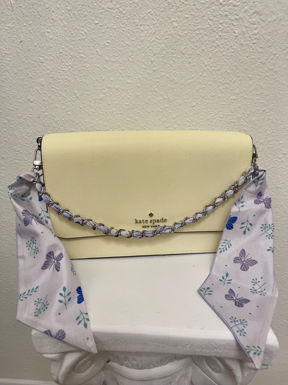 Bag Charm: Butterfly silver bag chain Scarf Strap - Lavender & Purple